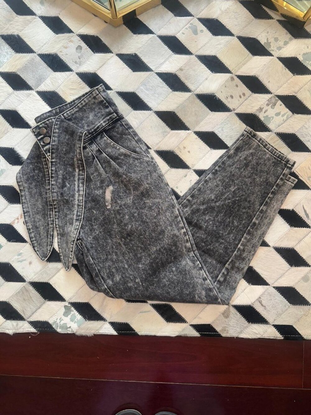 London Fog High Waist Acid Wash Paperbag Tie Waist Straight Leg Jeans XL - Picture 7 of 13